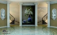 Фотообои «Белый жасмин в синей вазе»