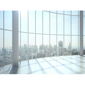 Панорамный вид из окна офиса на небоскрёбы
