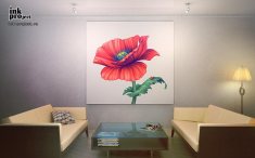 Постер «Красный цветок мака с листьями»