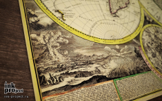 Постер «Декоративная двойная карта полушарии Мира (автор Johann Baptiste Homann, 1720 г.)»