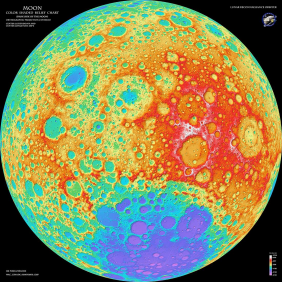 Рельефная карта темной стороны Луны цветными оттенками