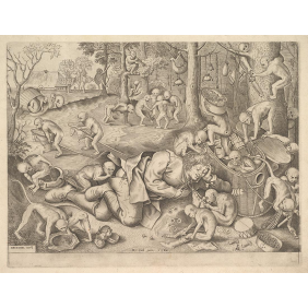 Гравюра, Коробейник ограбленный обезьянами (1562) (2830х2200)