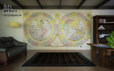 Фотообои «Карта мира на новой проекции с разграничением различных частей и явлений в Солнечной системе (автор Binjamin Martin) 1787 г.»