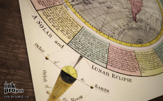 Фотообои «Карта мира на новой проекции с разграничением различных частей и явлений в Солнечной системе (автор Binjamin Martin) 1787 г.»