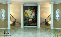 Фрески «Натюрморт с цветами, вишнями и часами»