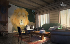 Фотообои со львом с графическими эффектами