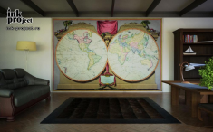 Фотообои «Новая карта мира, с маршрутом капитана Кука, его открытий других цивилизаций (1794 г.)»
