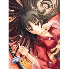 Самурайская девушка с листьями сакуры