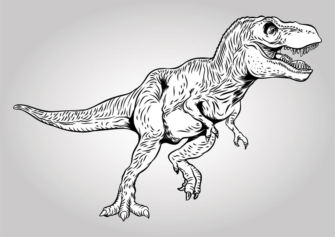 динозавр рисунок черно белый