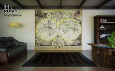 Фотообои «Декоративная двойная карта полушарии Мира (автор Johann Baptiste Homann, 1720 г.)»