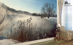 Фотообои «Пар над рекой в мороз»