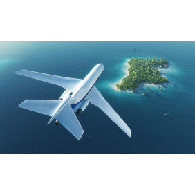 Самолет над островом в океане