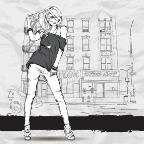 Модная девушка на фоне городских улиц