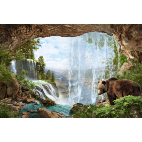 Медведь, водопад и река